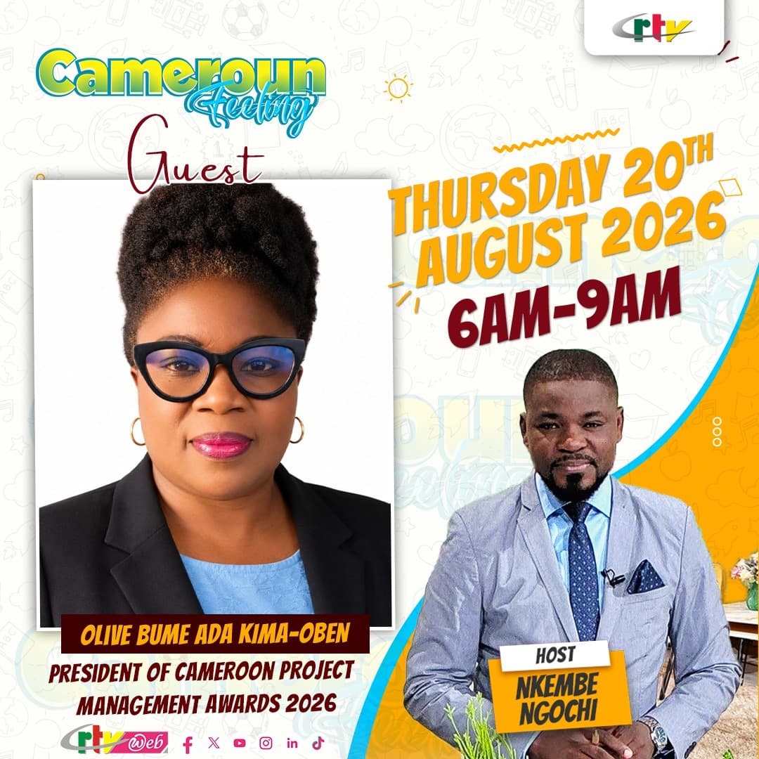 Annonce de l'émission Cameroun Feeling avec Olive Bume Ada Kima-Oben, animée par Nkembe Ngochi sur la CRTV